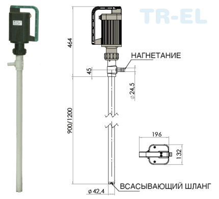 Внешние и установочные размеры электрического бочкового насоса TR - EL